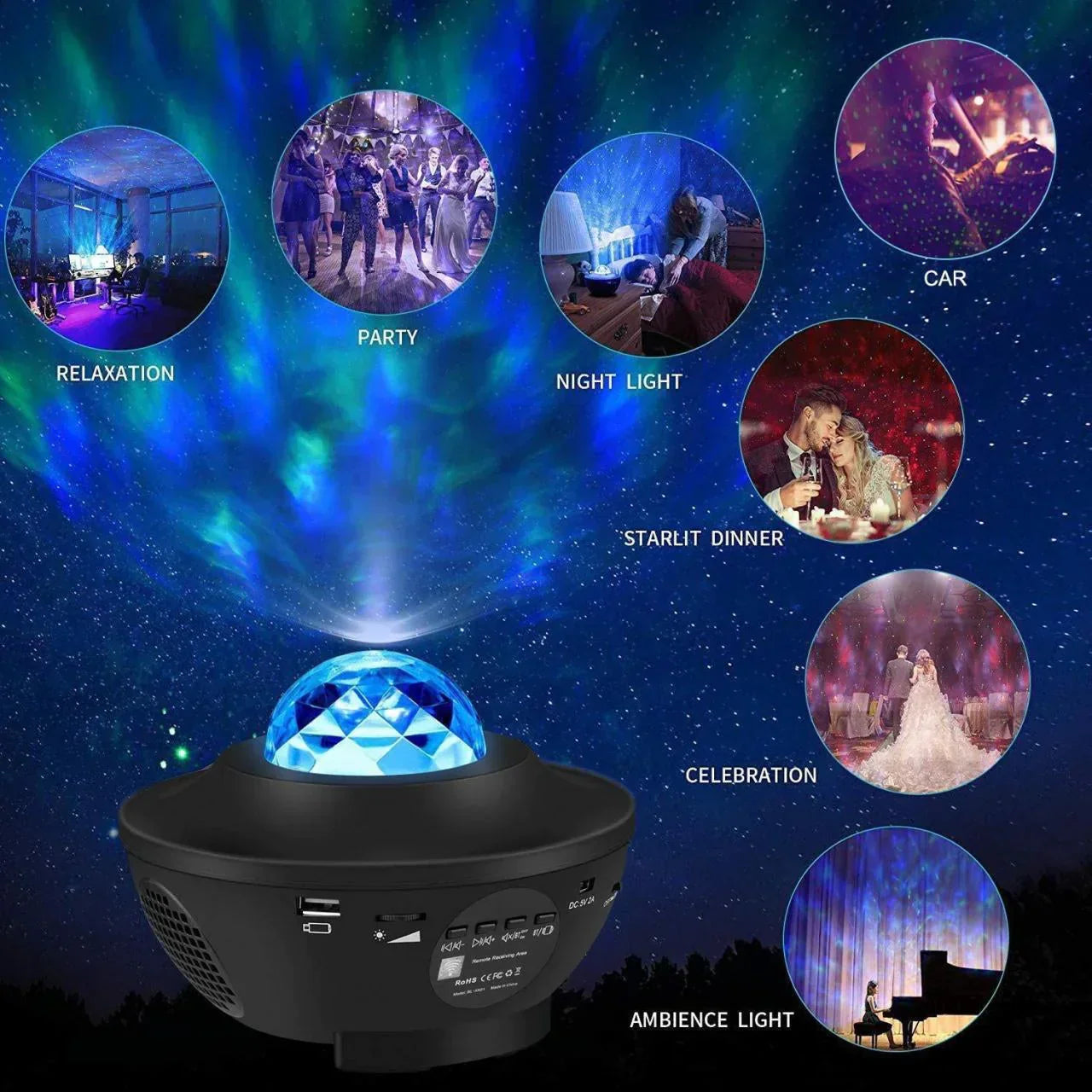 Projector Night Lamp With Music Bluetooth Speaker