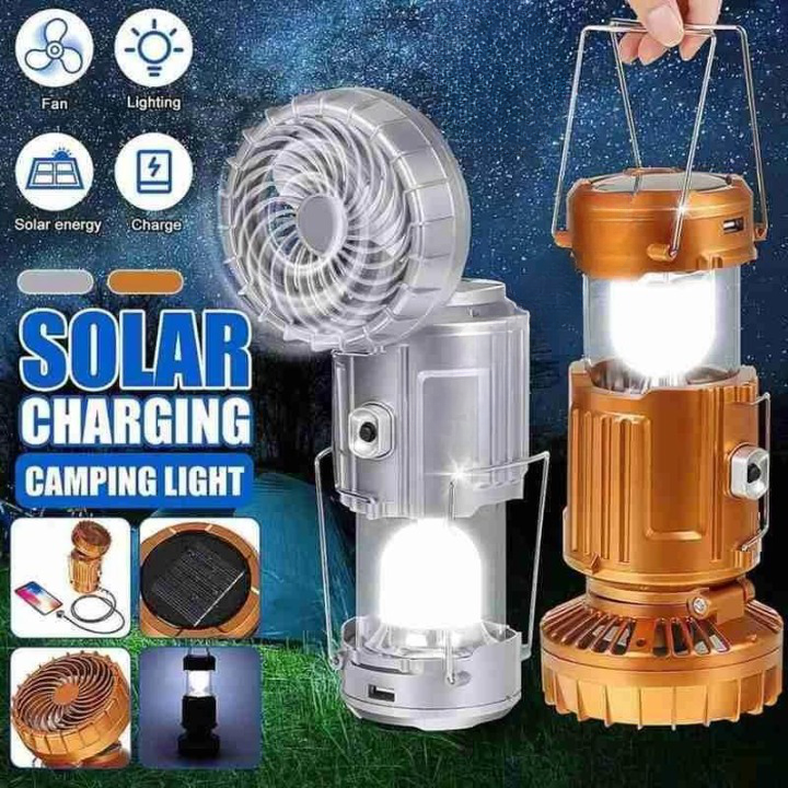 6 in 1 Multi-function Portable LED Camping Lantern With Fan of Large Size Solar Led fan